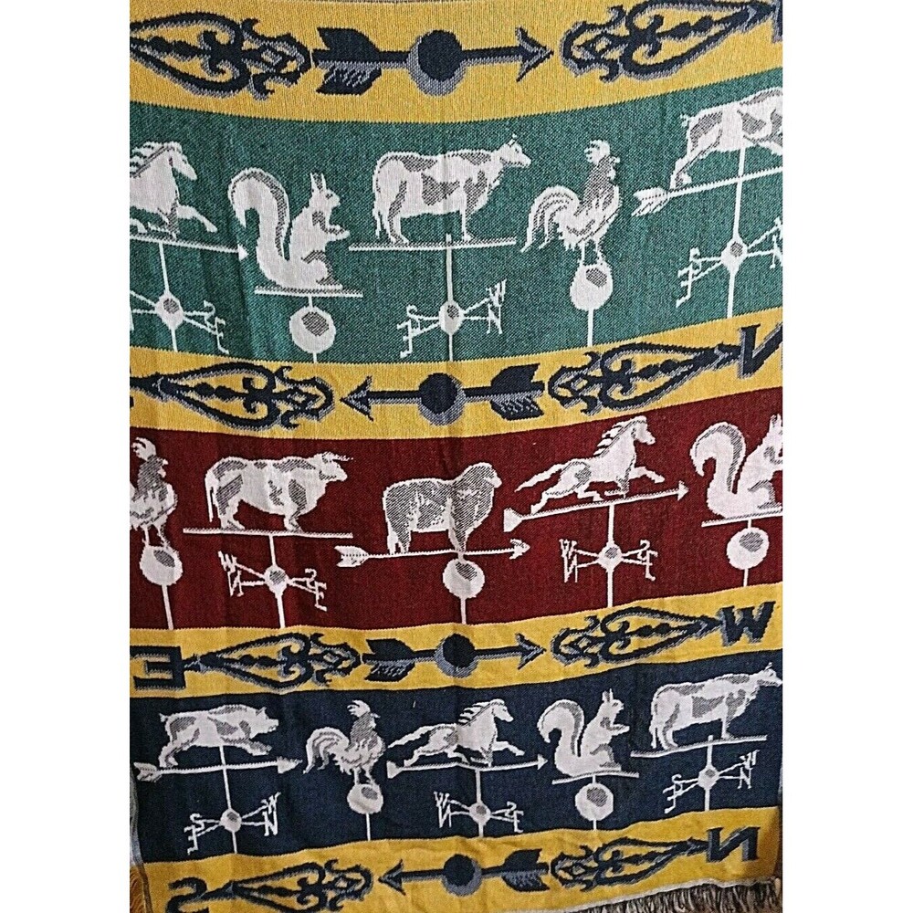 Crown Crafts Weather Vane / Farm Animals Fringed Throw Blank 46” x 57” Colorful